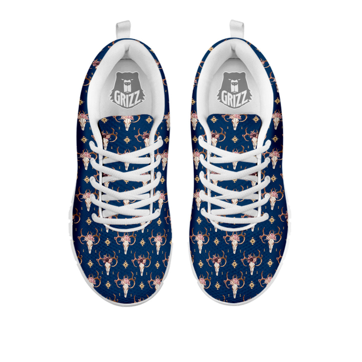 Skull Deer Boho Print Pattern White Sneaker-grizzshop