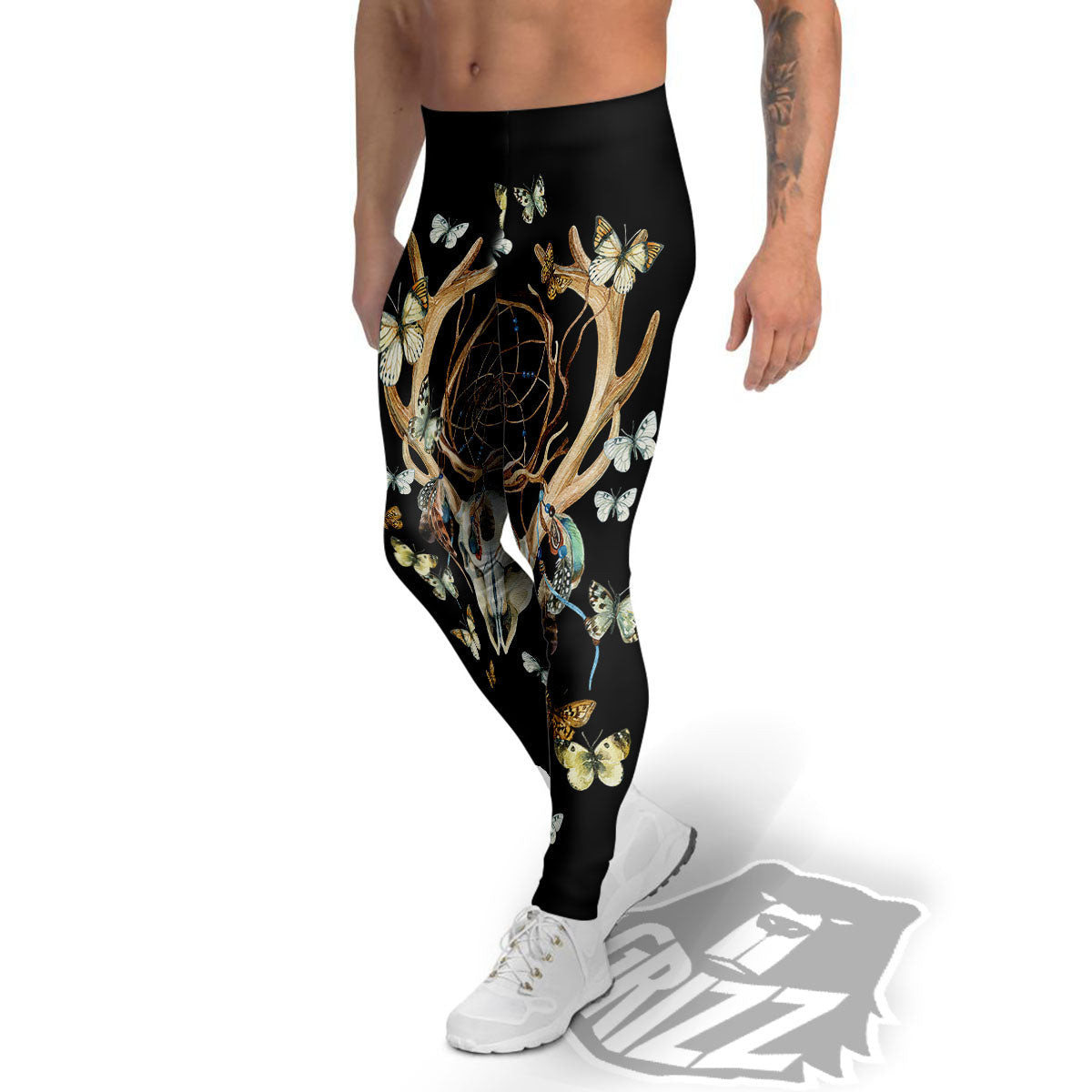 Skull Dreamcatcher Deer Print Men's Leggings-grizzshop