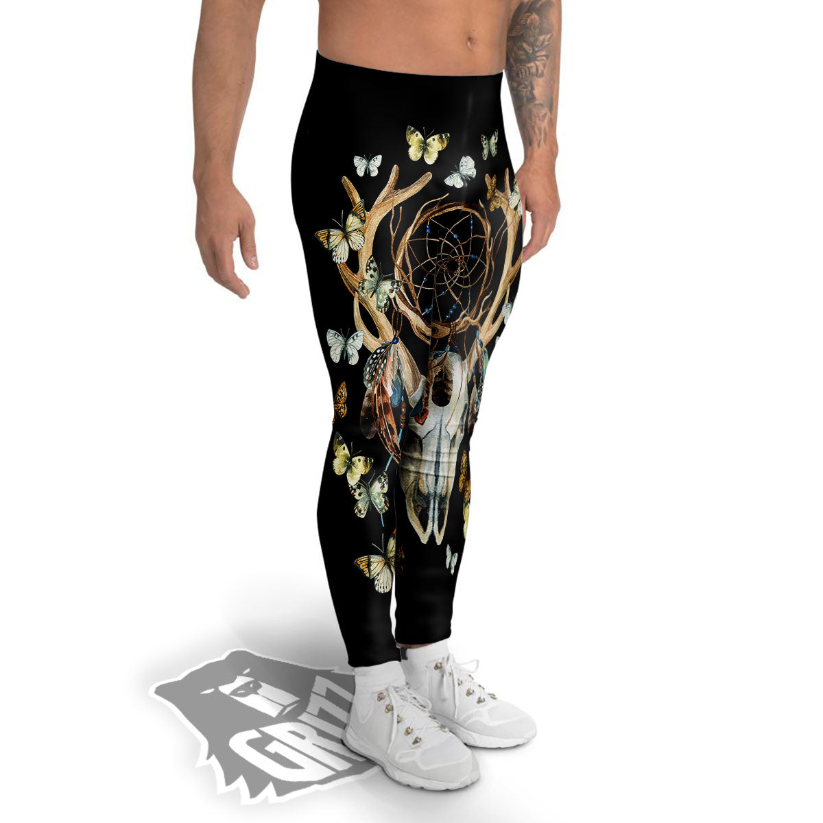 Skull Dreamcatcher Deer Print Men's Leggings-grizzshop