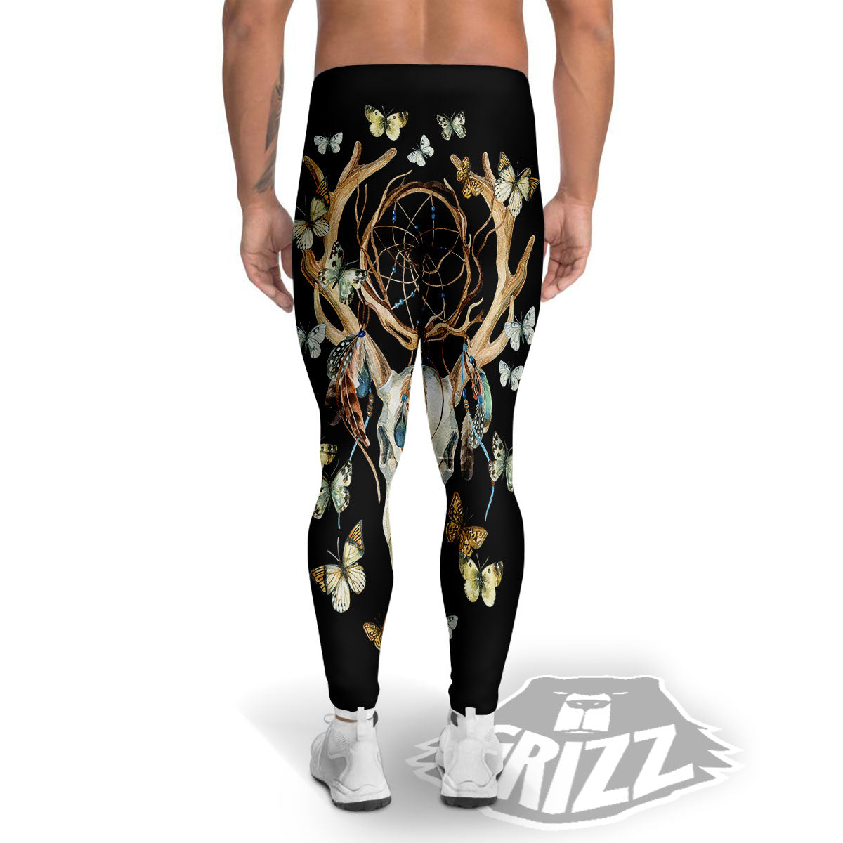 Skull Dreamcatcher Deer Print Men's Leggings-grizzshop