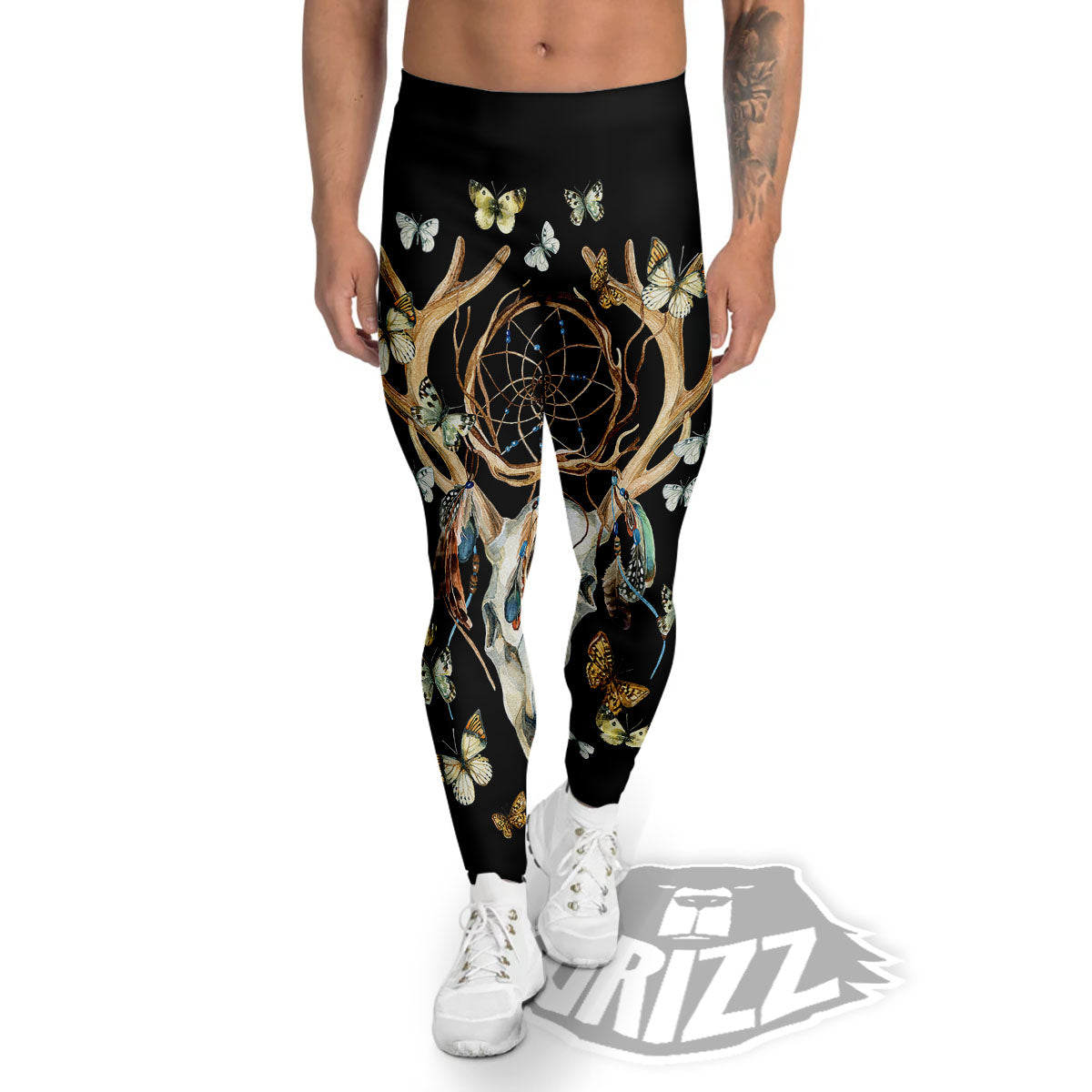 Skull Dreamcatcher Deer Print Men's Leggings-grizzshop