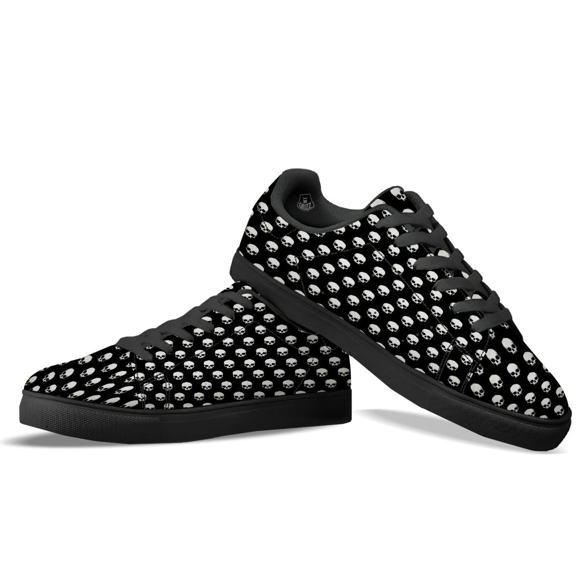 Skull Emo Print Pattern Black Low Top Sneakers-grizzshop
