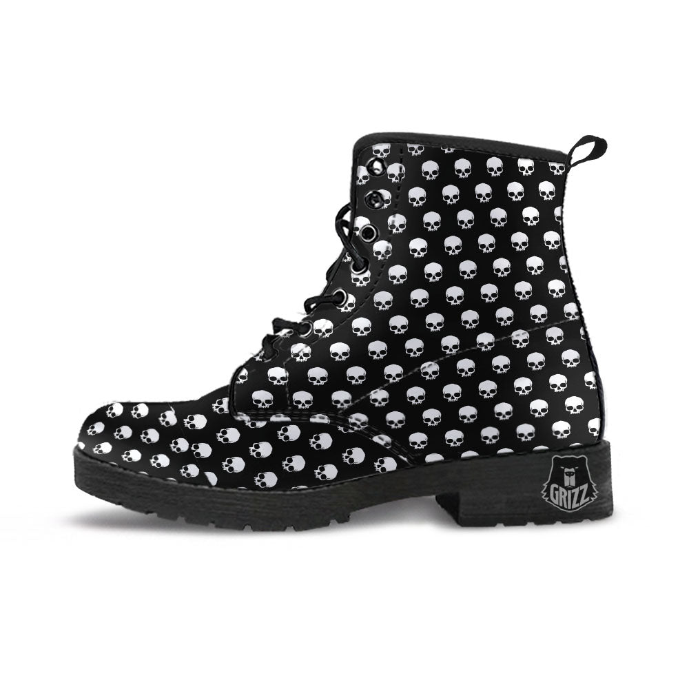 Skull Emo Print Pattern Leather Boots-grizzshop