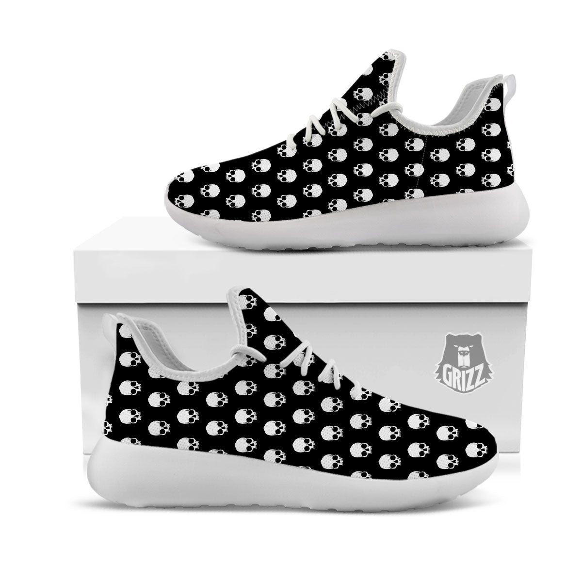 Skull Emo Print Pattern White Athletic Shoes-grizzshop