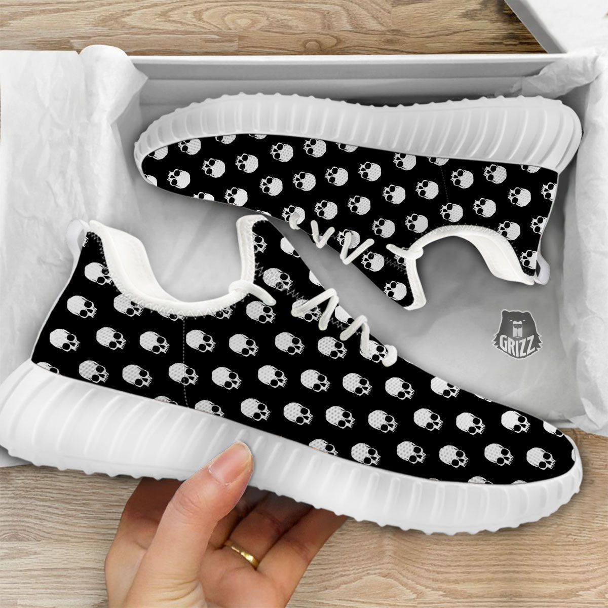 Skull Emo Print Pattern White Walking Shoes-grizzshop