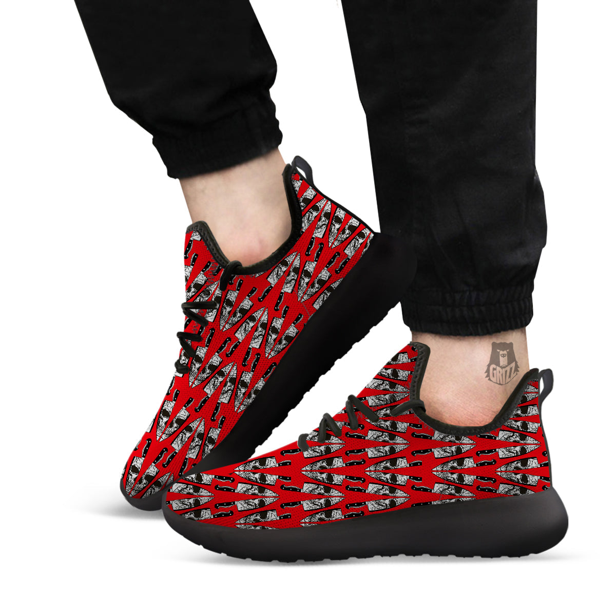 Skull Face Reflection Knife Print Pattern Black Athletic Shoes-grizzshop