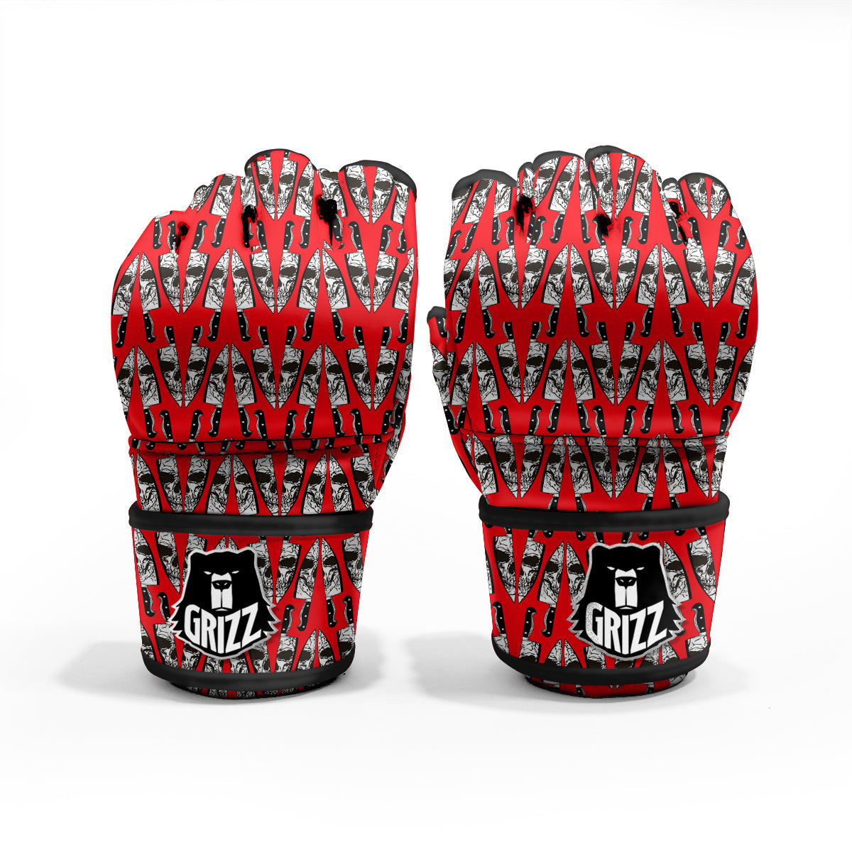 Skull Face Reflection Knife Print Pattern MMA Gloves-grizzshop