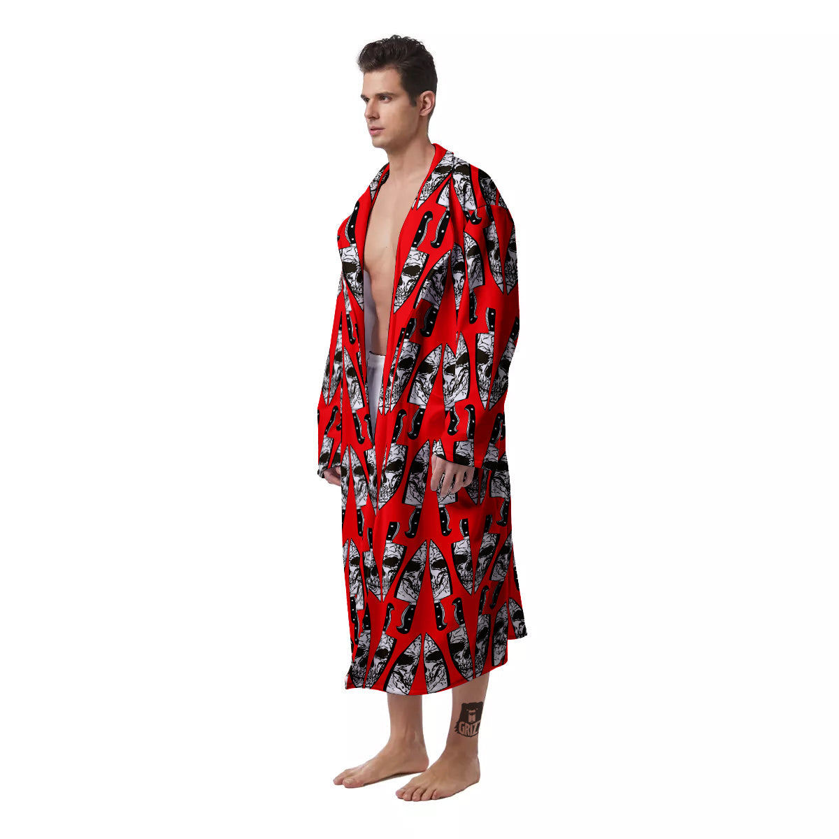 Skull Face Reflection Knife Print Pattern Men's Robe-grizzshop