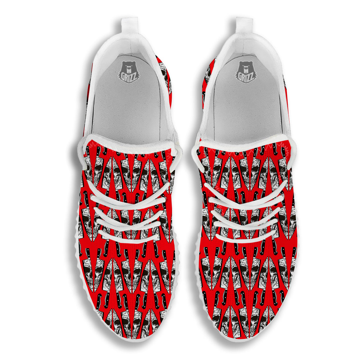Skull Face Reflection Knife Print Pattern White Walking Shoes-grizzshop