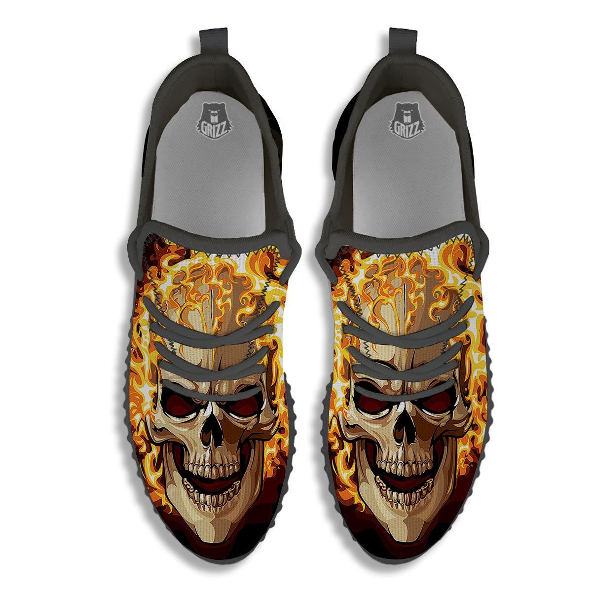 Skull Fire Print Black Walking Shoes-grizzshop