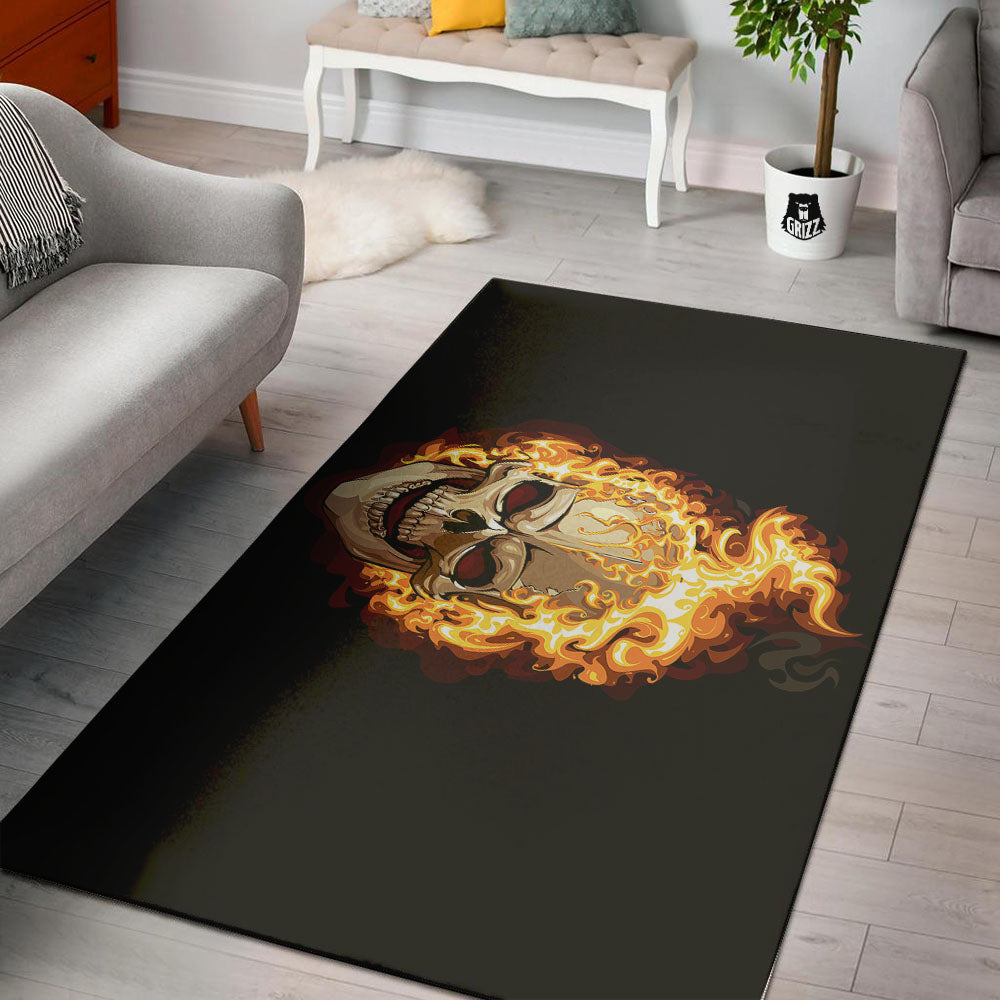 Skull Fire Print Floor Mat-grizzshop