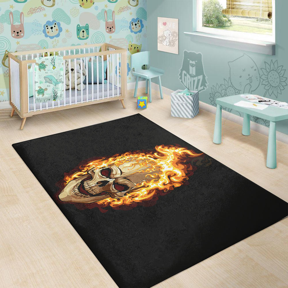 Skull Fire Print Floor Mat-grizzshop