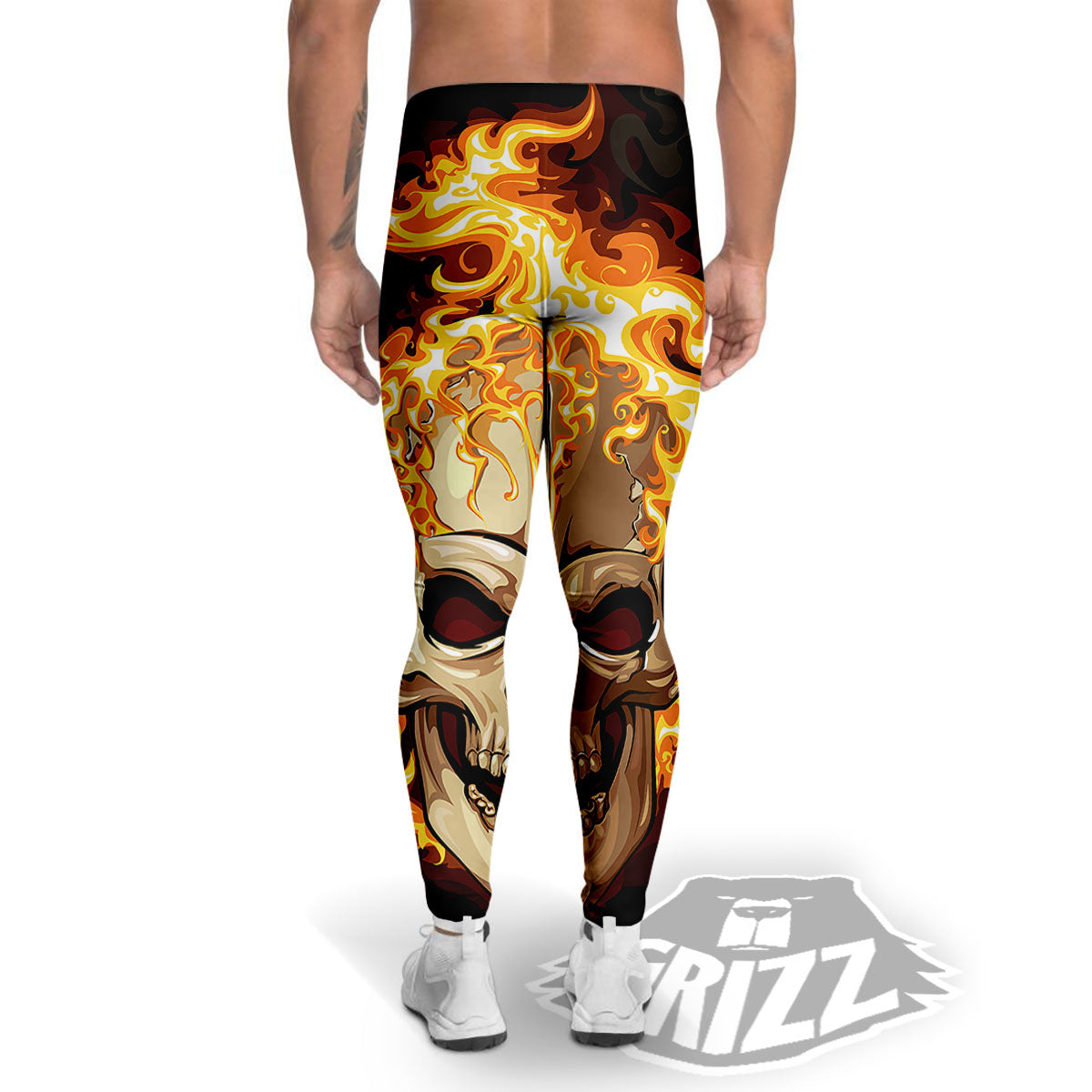 Skull Fire Print Men's Leggings-grizzshop