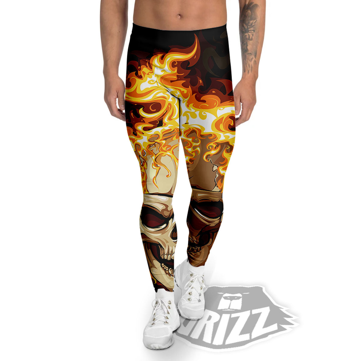 Skull Fire Print Men's Leggings-grizzshop