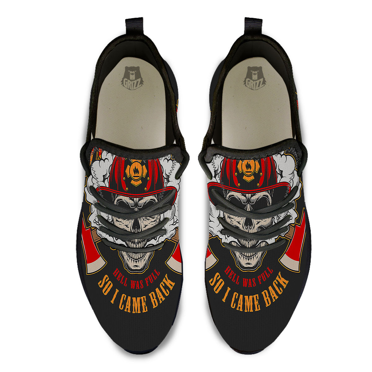 Skull Firefighter Department Print Black Athletic Shoes-grizzshop
