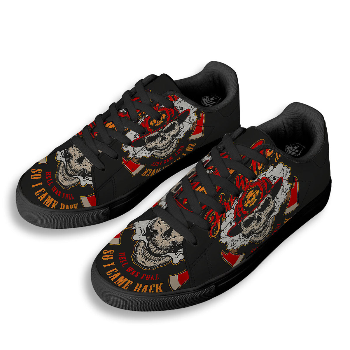 Skull Firefighter Department Print Black Low Top Sneakers-grizzshop