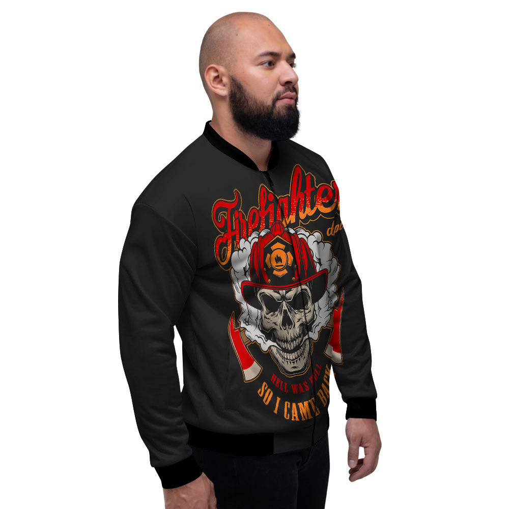 Skull Firefighter Department Print Men's Bomber Jacket-grizzshop