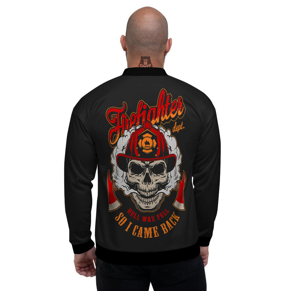 Skull Firefighter Department Print Men's Bomber Jacket-grizzshop