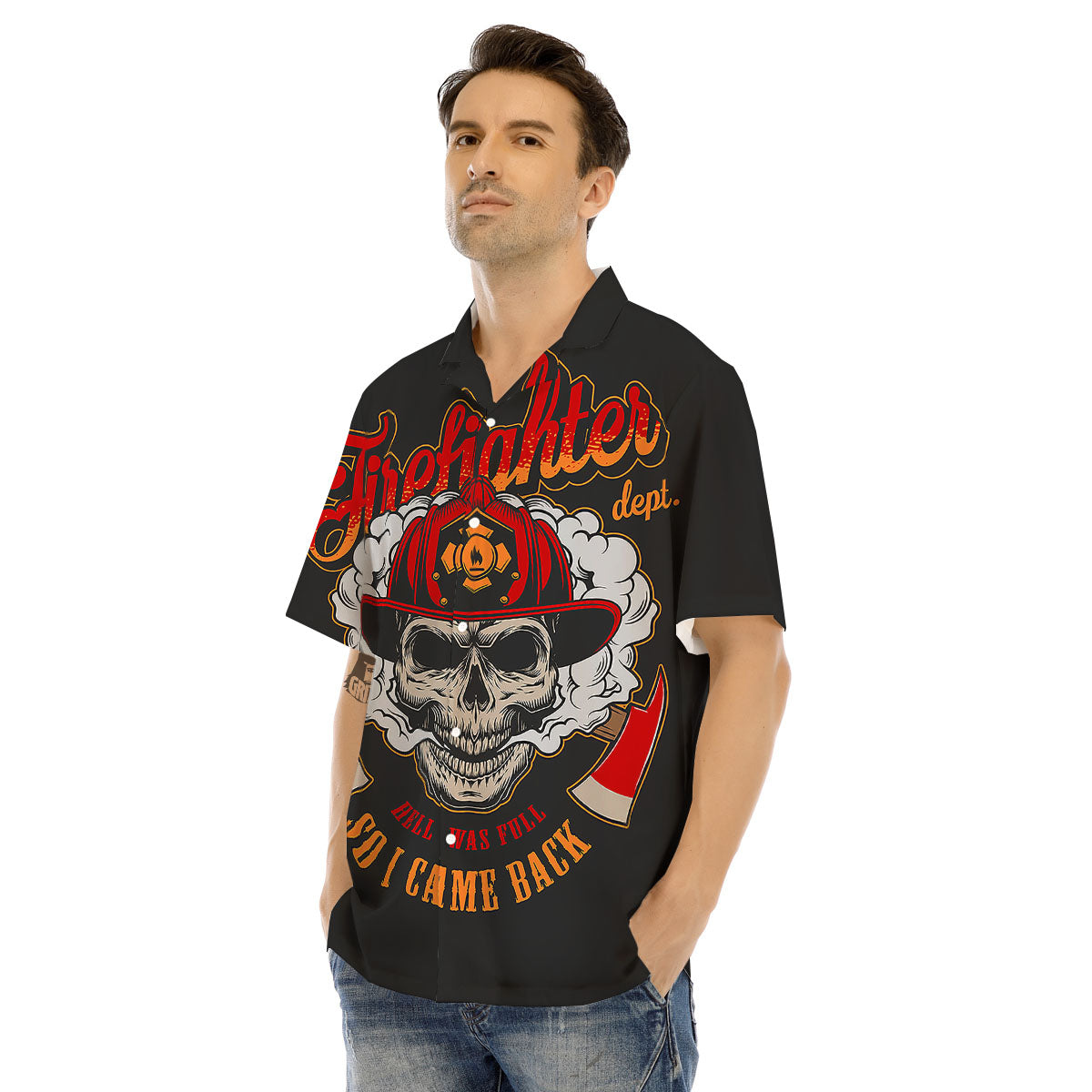 Skull Firefighter Department Print Men's Hawaiian Shirt-grizzshop