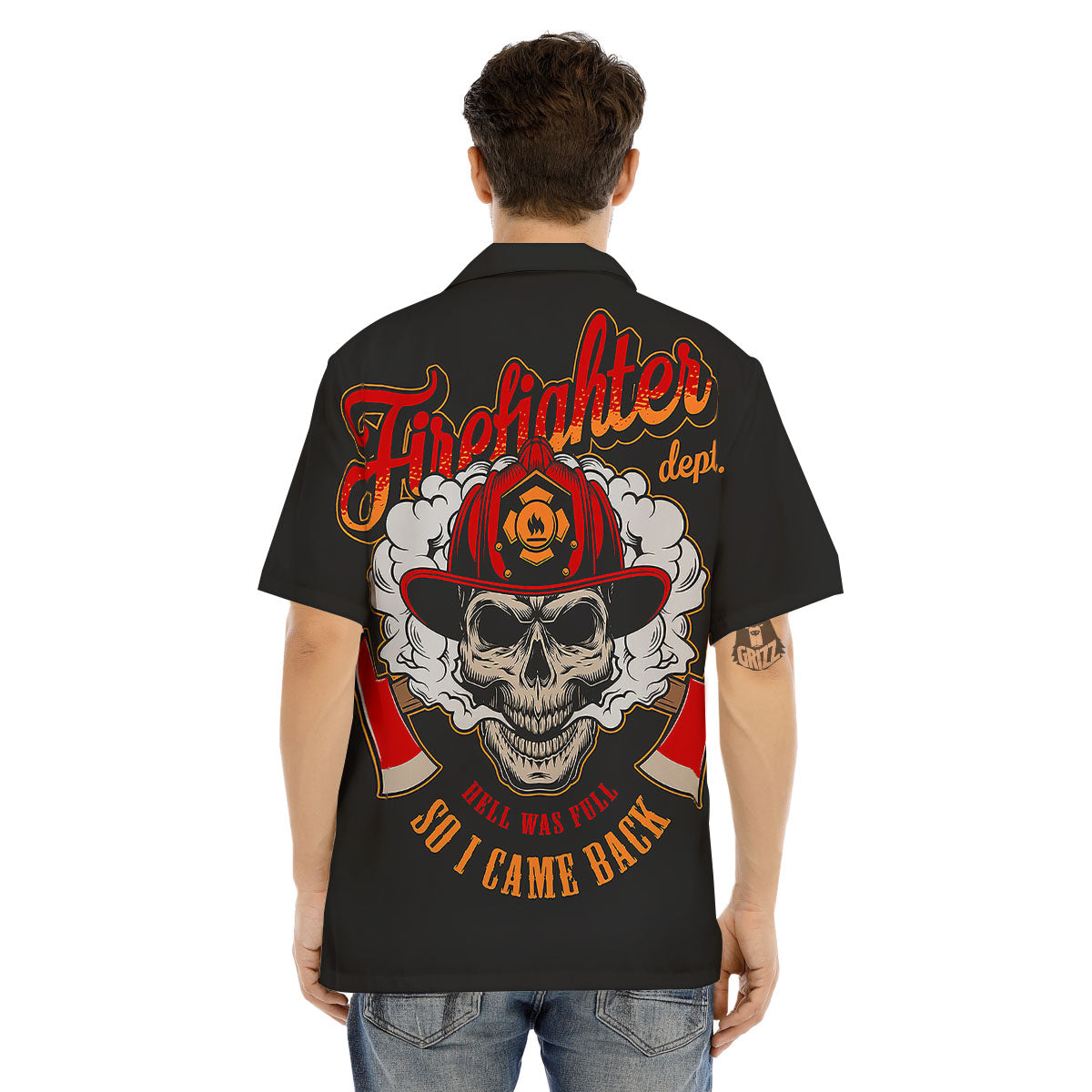 Skull Firefighter Department Print Men's Hawaiian Shirt-grizzshop