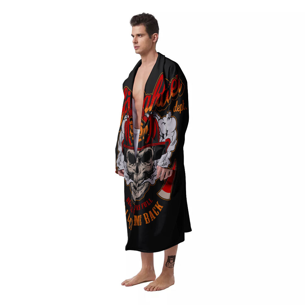 Skull Firefighter Department Print Men's Robe-grizzshop