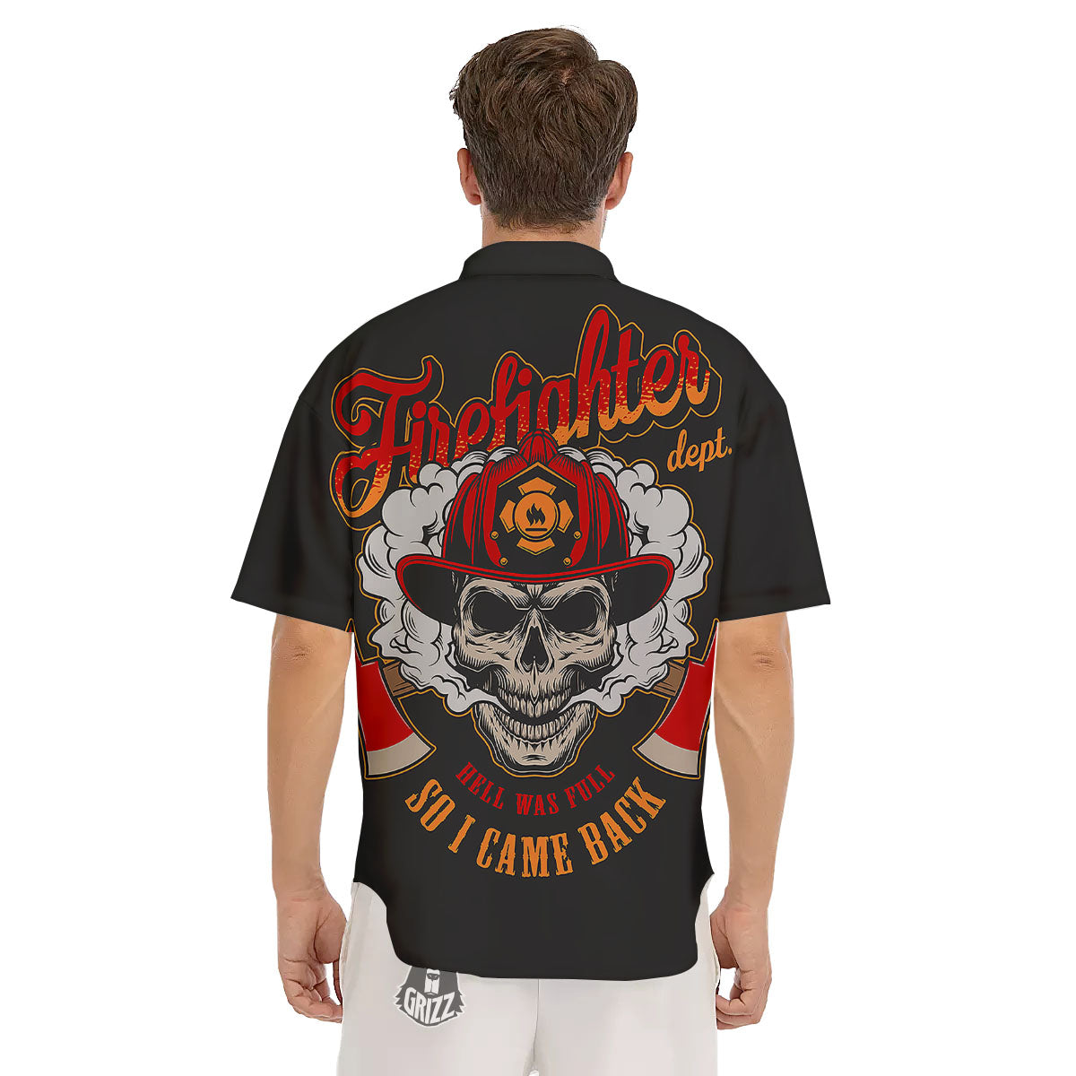 Skull Firefighter Department Print Men's Short Sleeve Shirts-grizzshop