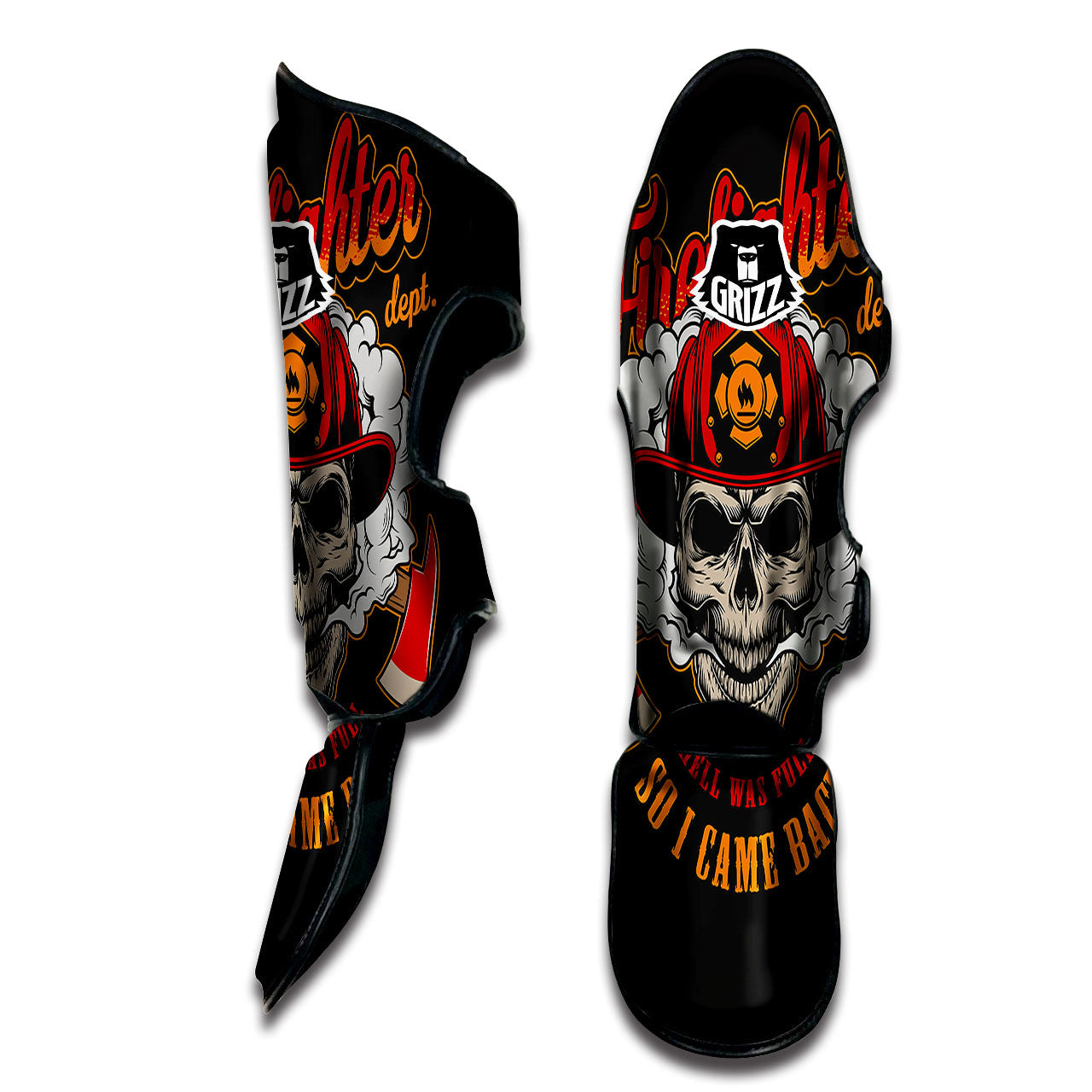 Skull Firefighter Department Print Muay Thai Shin Guards-grizzshop