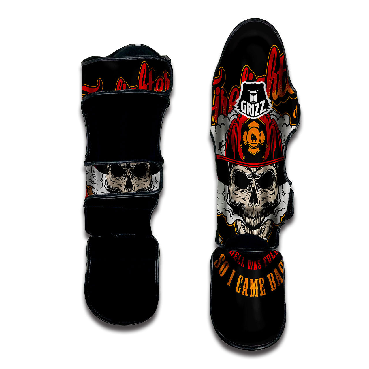 Skull Firefighter Department Print Muay Thai Shin Guards-grizzshop