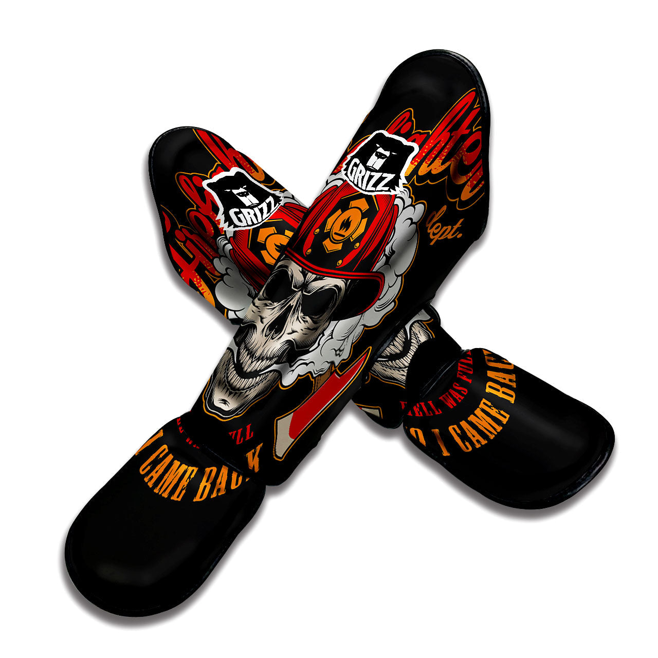 Skull Firefighter Department Print Muay Thai Shin Guards-grizzshop