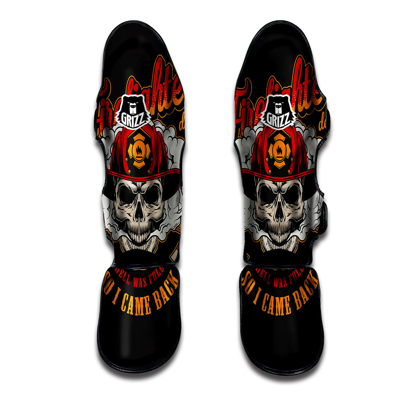 Skull Firefighter Department Print Muay Thai Shin Guards-grizzshop