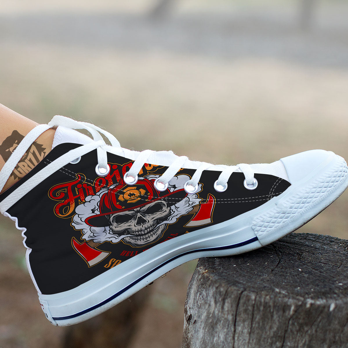 Skull Firefighter Department Print White High Top Shoes-grizzshop