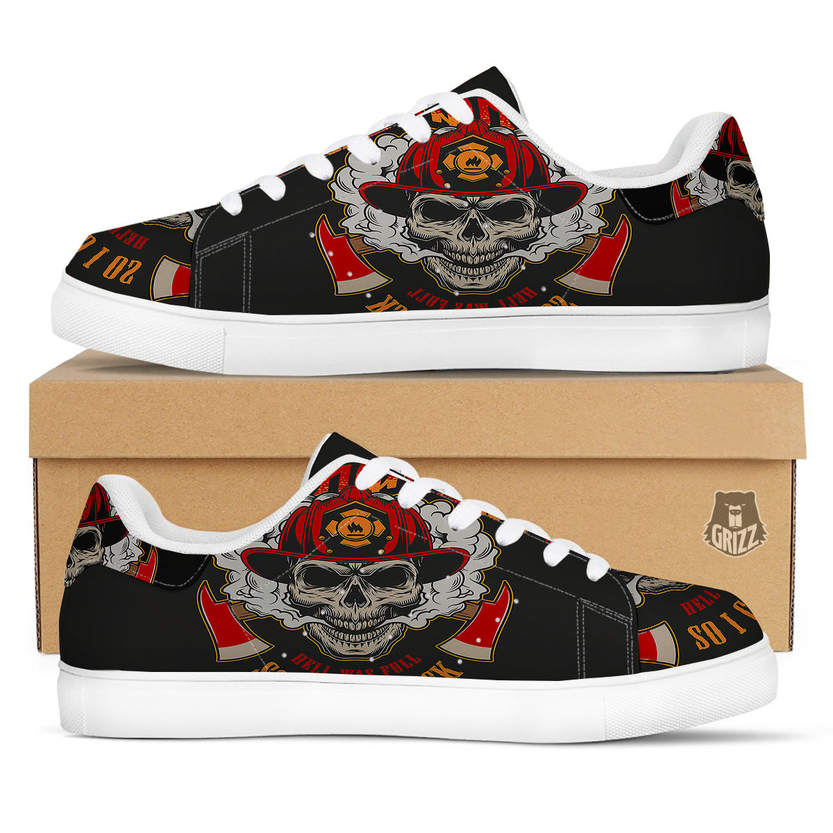 Skull Firefighter Department Print White Low Top Sneakers-grizzshop