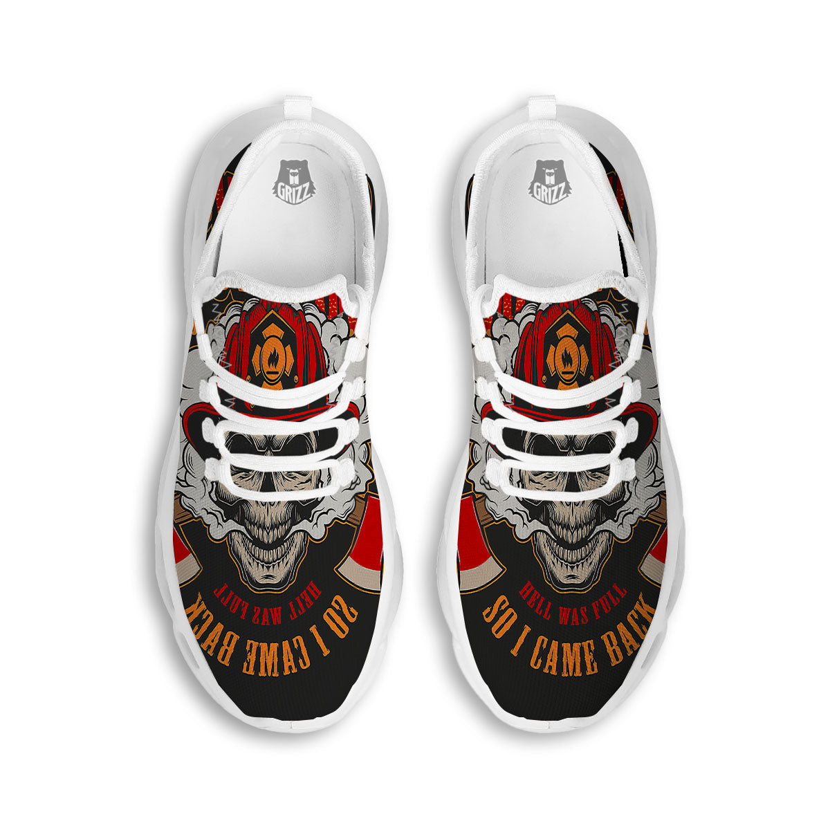 Skull Firefighter Department Print White Running Shoes-grizzshop