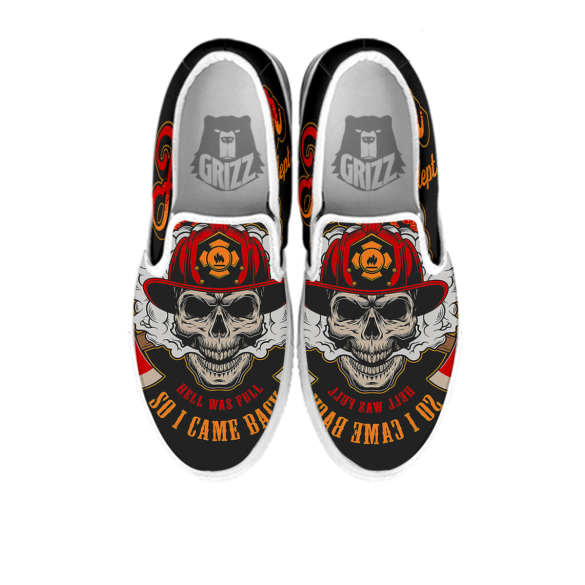 Skull Firefighter Department Print White Slip On Shoes-grizzshop