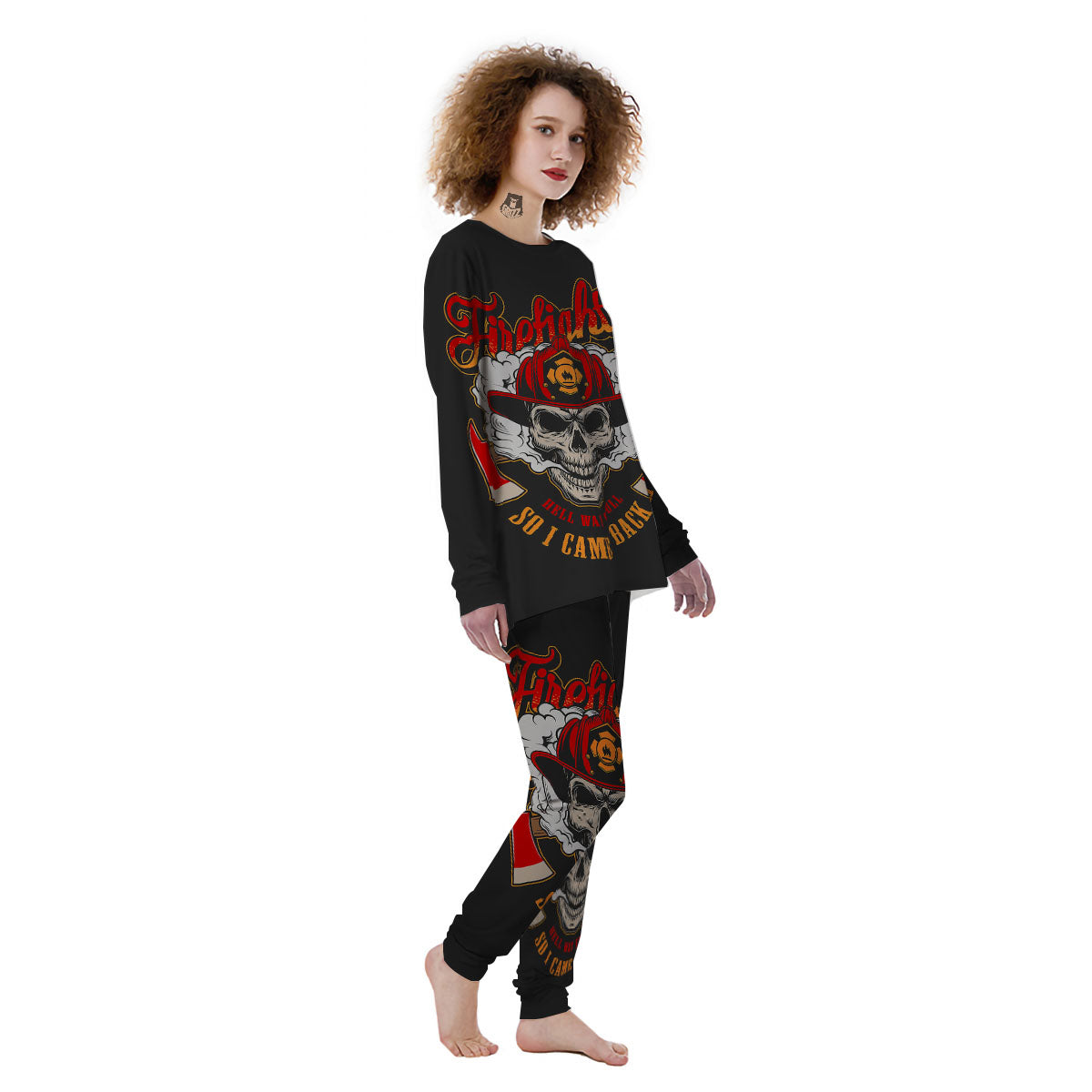 Skull Firefighter Department Print Women's Pajamas-grizzshop