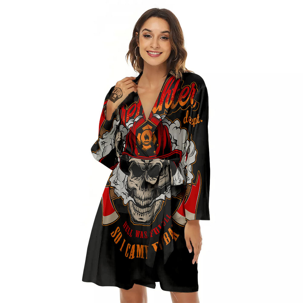 Skull Firefighter Department Print Women's Robe-grizzshop