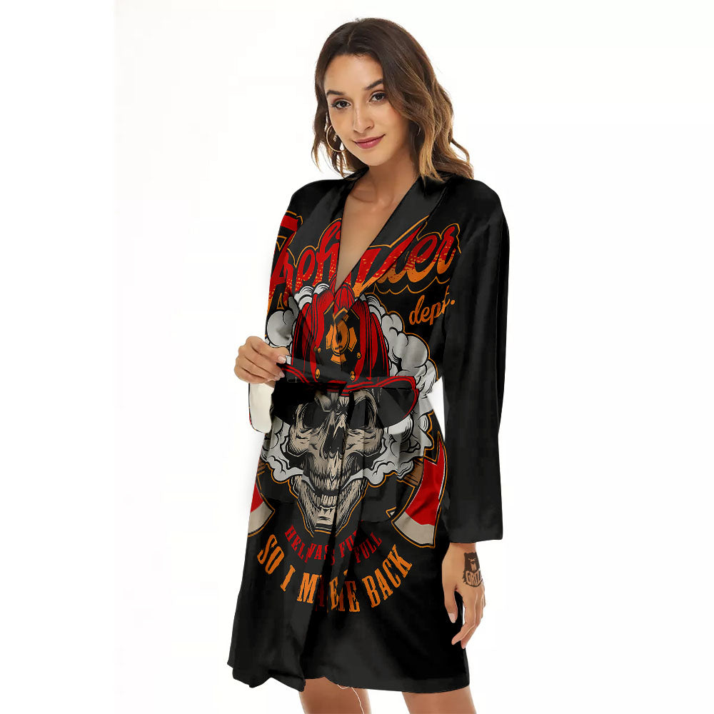 Skull Firefighter Department Print Women's Robe-grizzshop