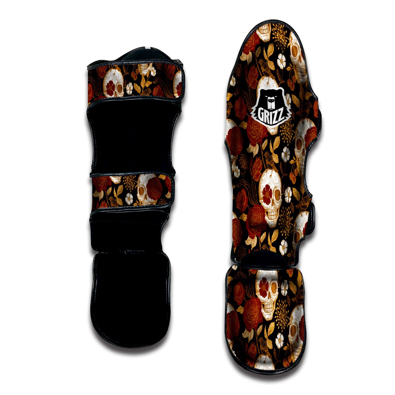 Skull Floral Vintage Print Pattern Muay Thai Shin Guards-grizzshop