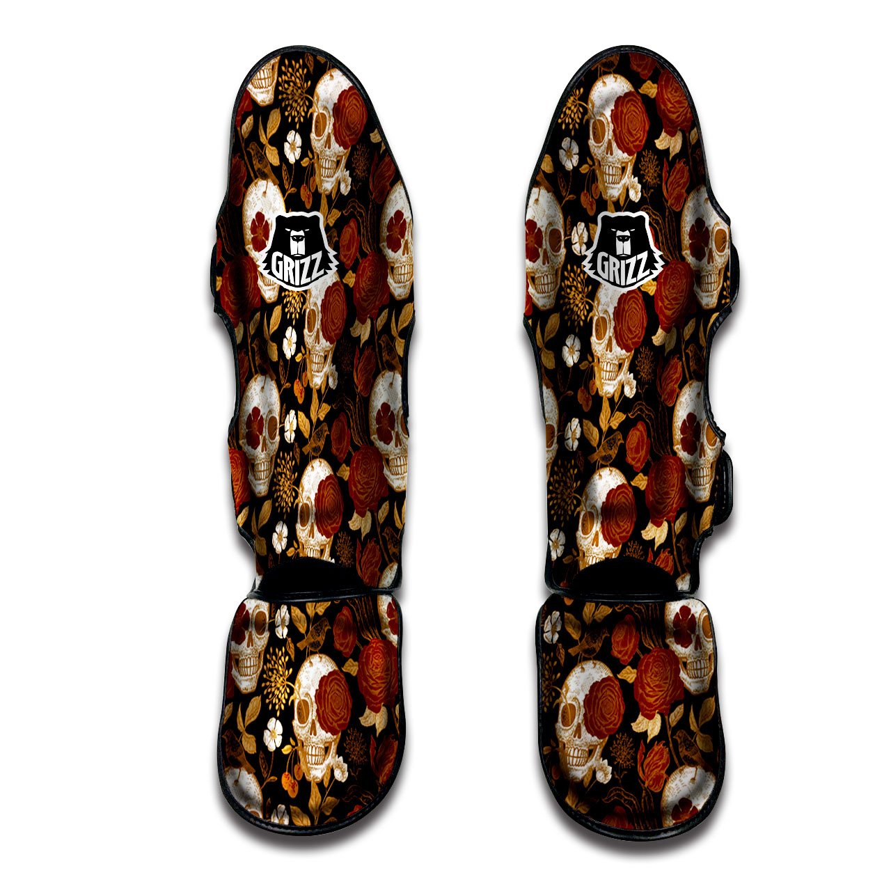Skull Floral Vintage Print Pattern Muay Thai Shin Guards-grizzshop