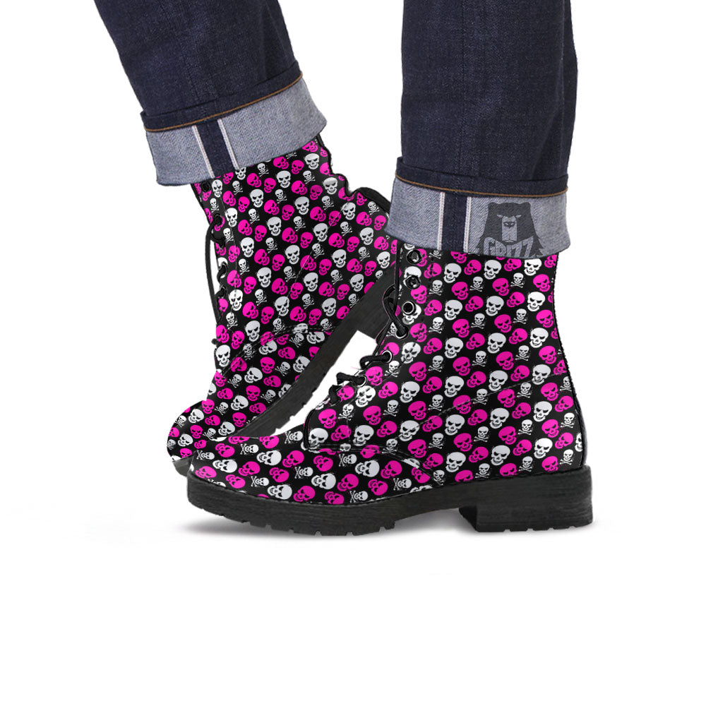 Skull Girly Emo Print Pattern Leather Boots-grizzshop