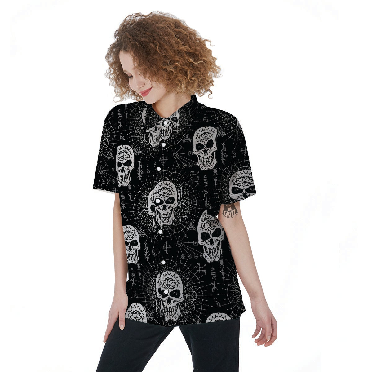 Skull Gothic Witch Women's Short Sleeve Shirts-grizzshop