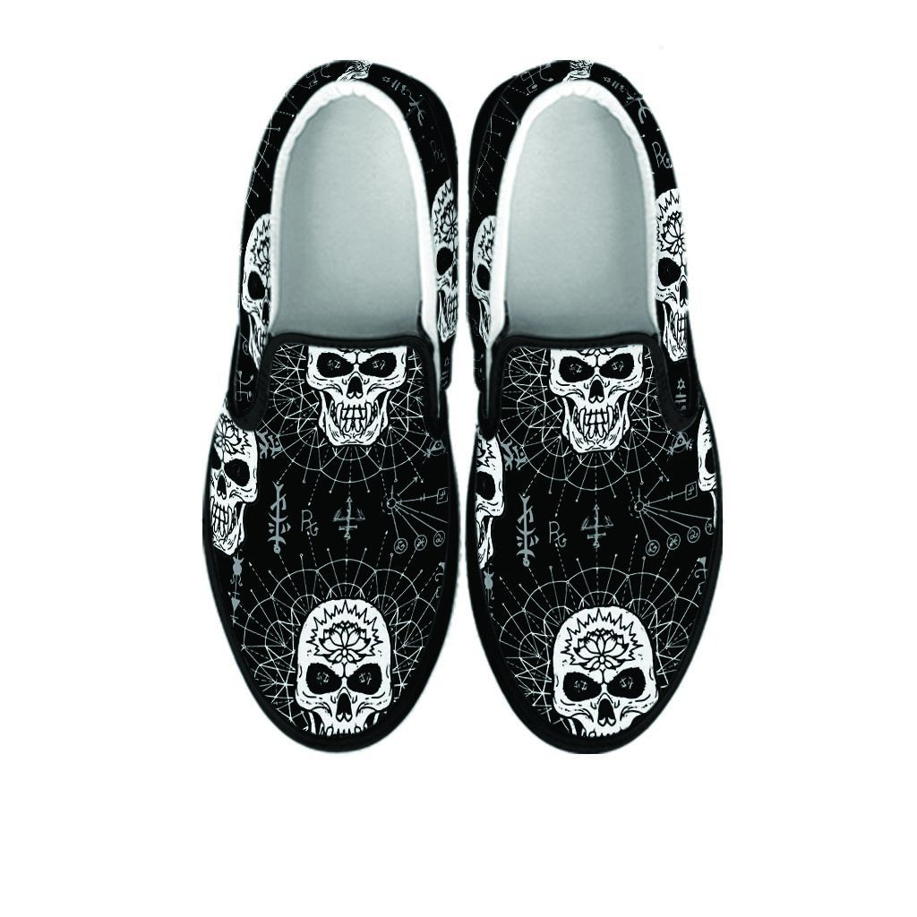 Skull Gothic Witch Women's Slip On Sneakers-grizzshop