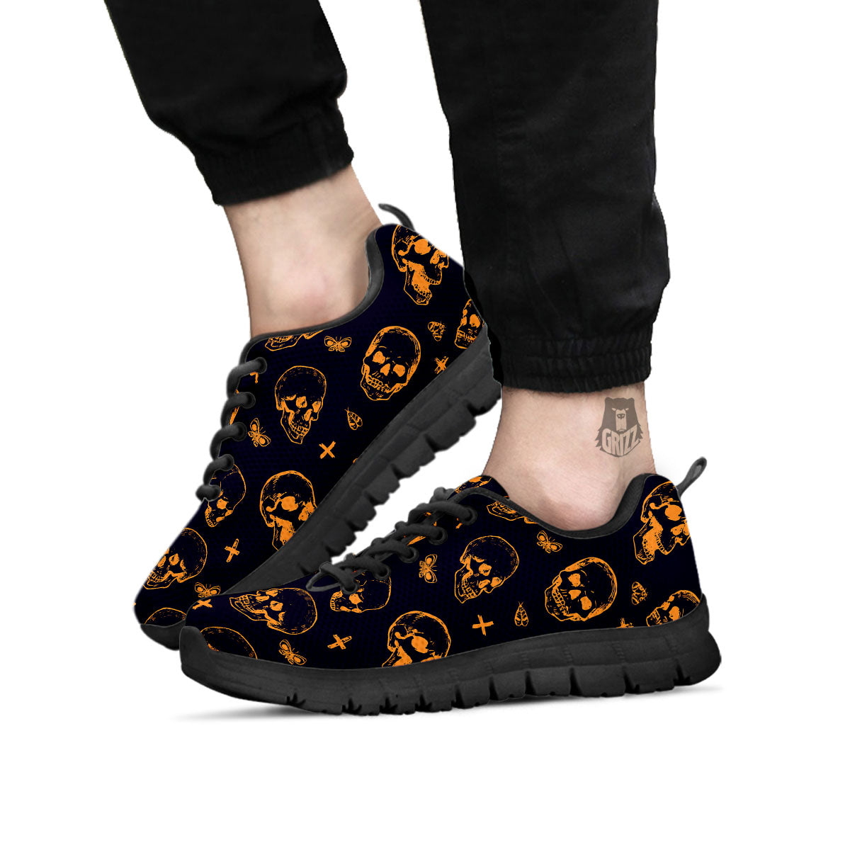 Skull Halloween Print Pattern Black Sneaker-grizzshop
