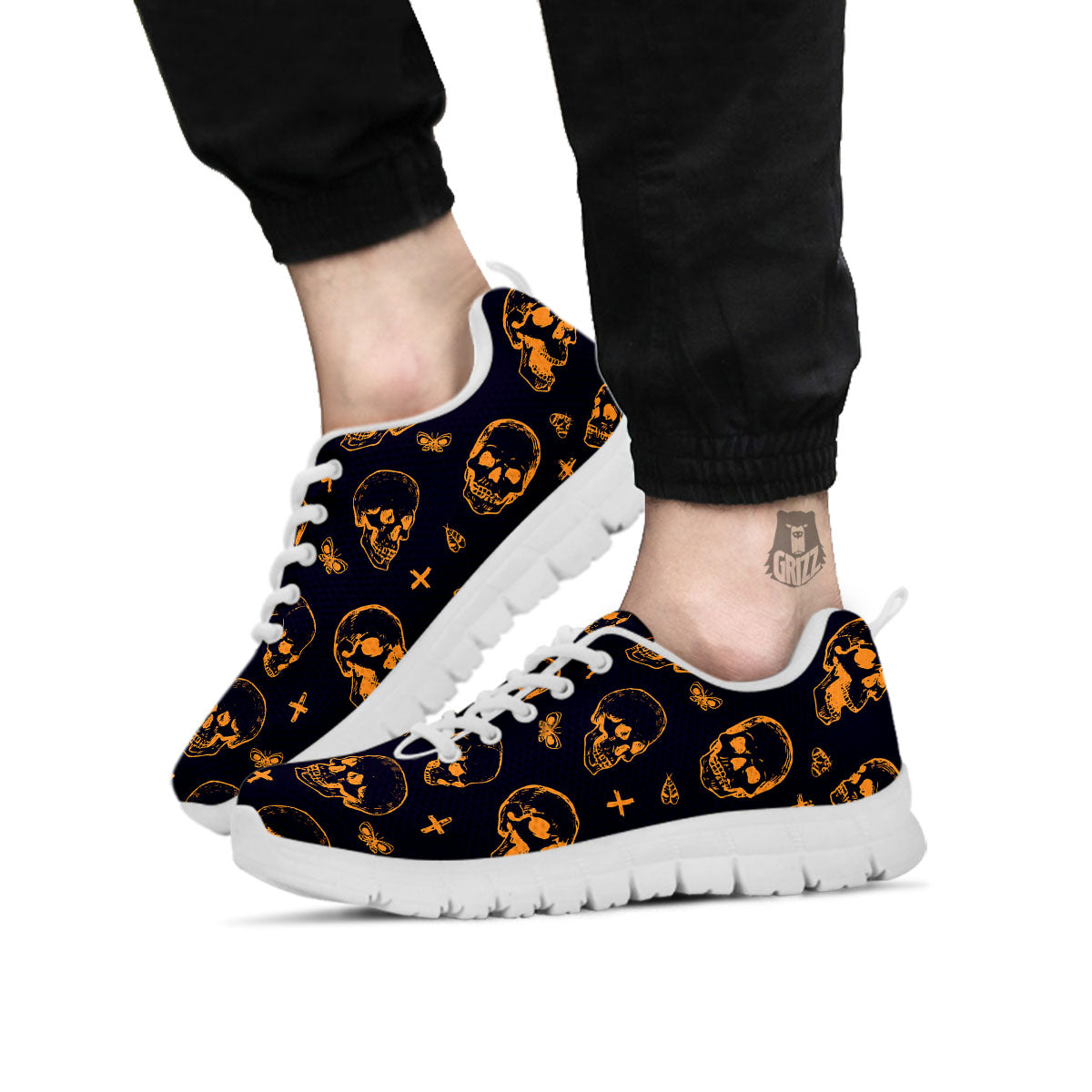 Skull Halloween Print Pattern White Sneaker-grizzshop