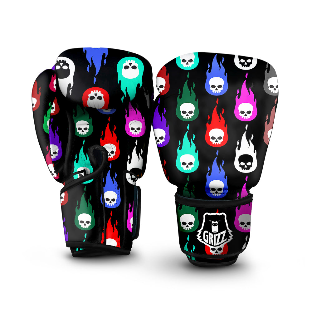 Skull Head Fire Colorful Print Pattern Boxing Gloves-grizzshop