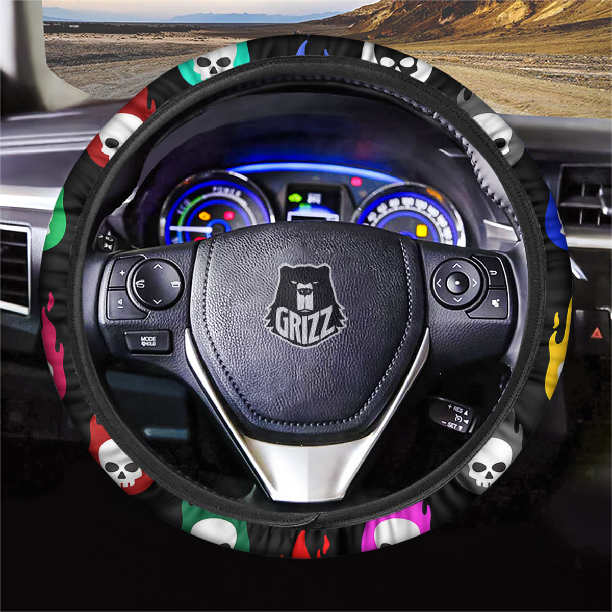 Skull Head Fire Colorful Print Pattern Car Steering Wheel Cover-grizzshop