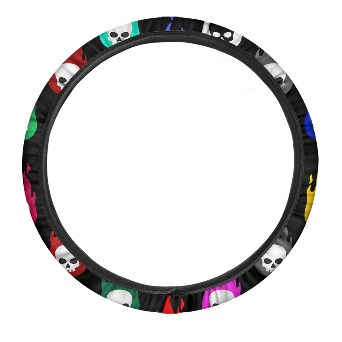 Skull Head Fire Colorful Print Pattern Car Steering Wheel Cover-grizzshop