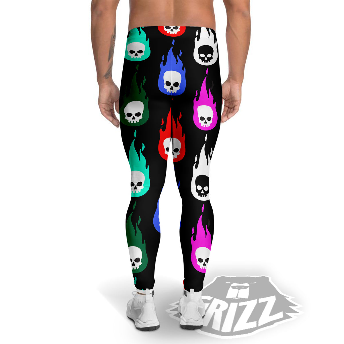 Skull Head Fire Colorful Print Pattern Men's Leggings-grizzshop