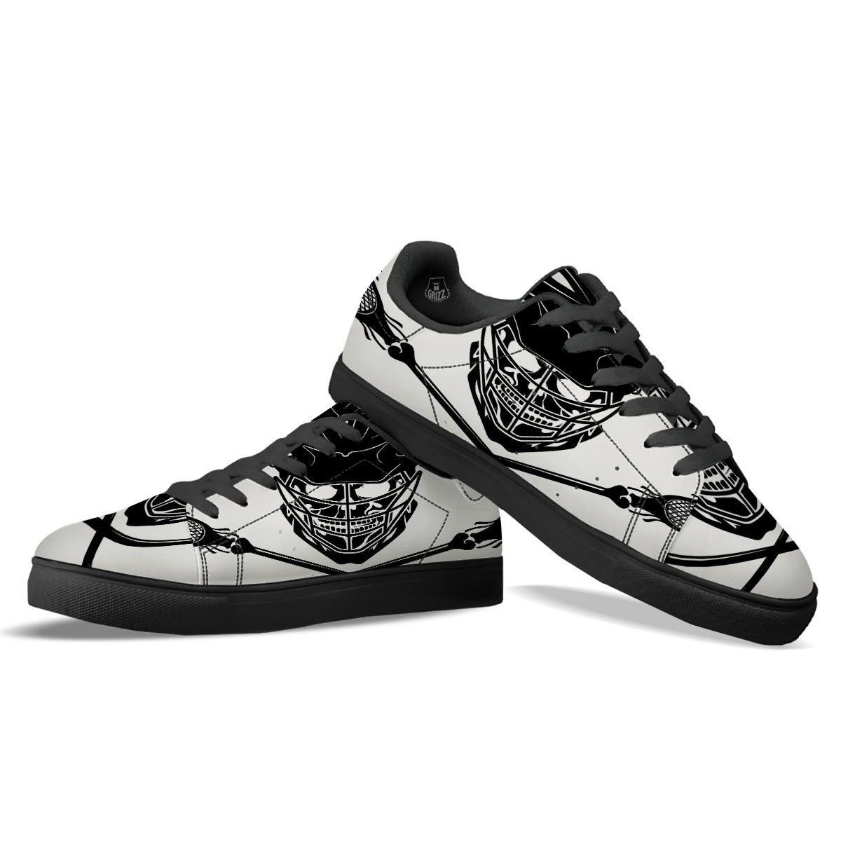 Skull Lacrosse Print Black Low Top Sneakers-grizzshop