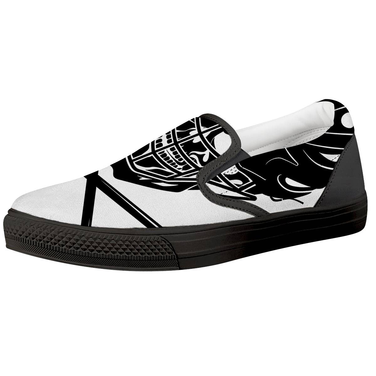 Skull Lacrosse Print Black Slip On Shoes-grizzshop